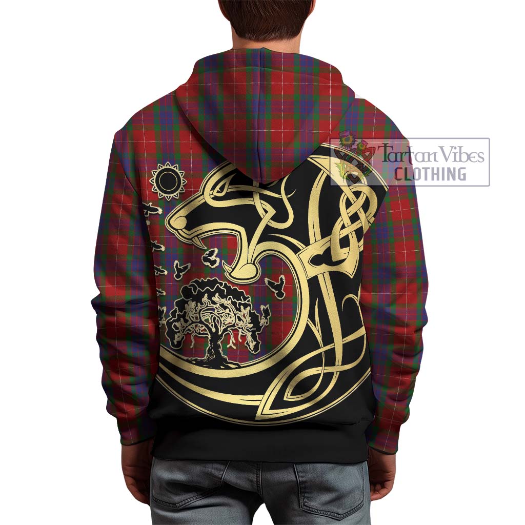 Tartan Vibes Clothing Fraser Tartan Hoodie with Family Crest Celtic Wolf Style