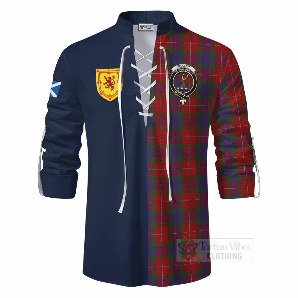 Fraser Tartan Ghillie Kilt Shirt Alba with Scottish Lion Royal Arm Half Style