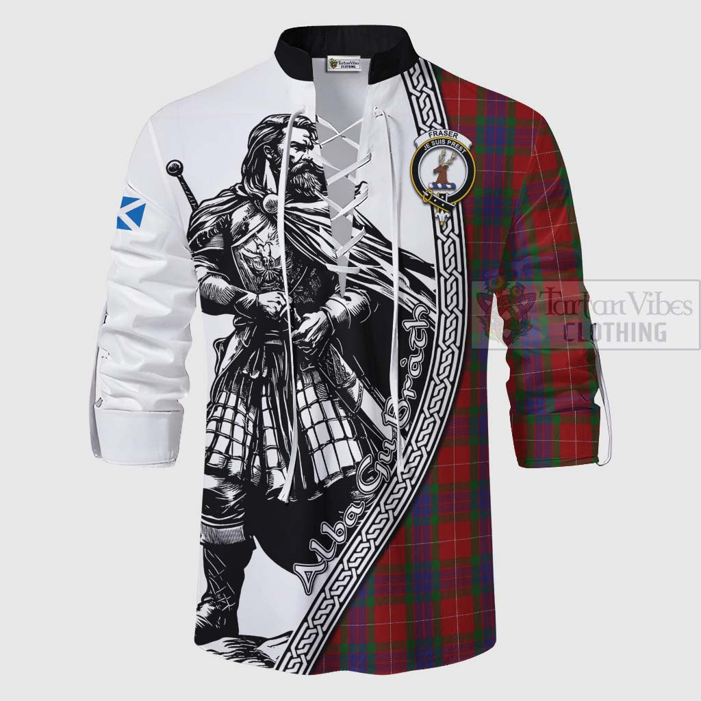 Tartan Vibes Clothing Fraser Tartan Clan Crest Ghillie Kilt Shirt with Highlander Warrior Celtic Style