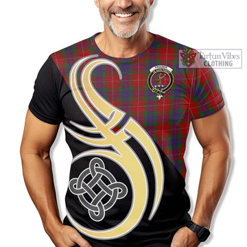 Fraser Tartan T-Shirt with Family Crest and Celtic Symbol Style