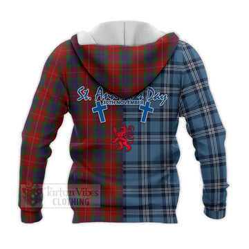 Fraser Tartan Knitted Hoodie Happy St. Andrew's Day Half Tartan Style