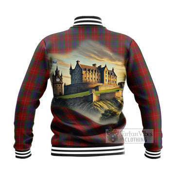 Fraser Tartan Family Crest Baseball Jacket with Scottish Ancient Castle Style - Tartan Vibes Clothing