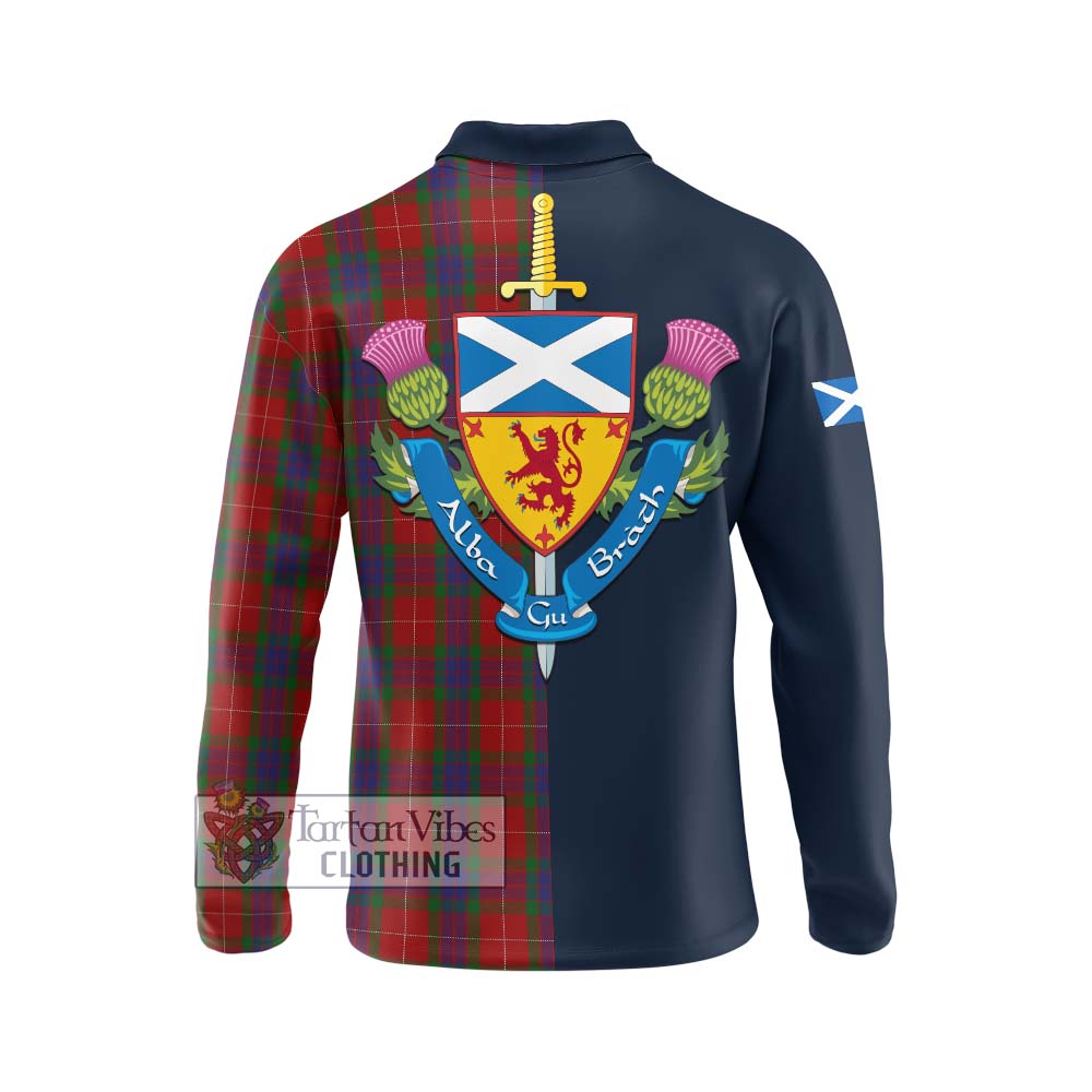Fraser Tartan Long Sleeve Polo Shirt Alba with Scottish Lion Royal Arm Half Style - Tartan Vibes Clothing
