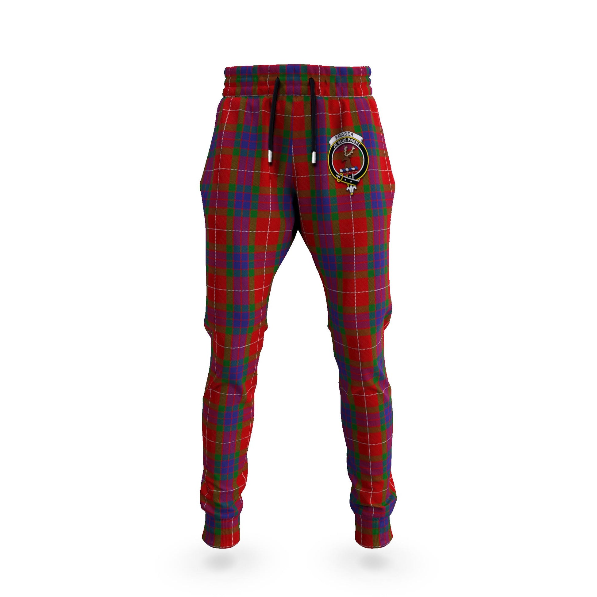 Fraser Tartan Joggers Pants with Family Crest 5XL - Tartan Vibes Clothing