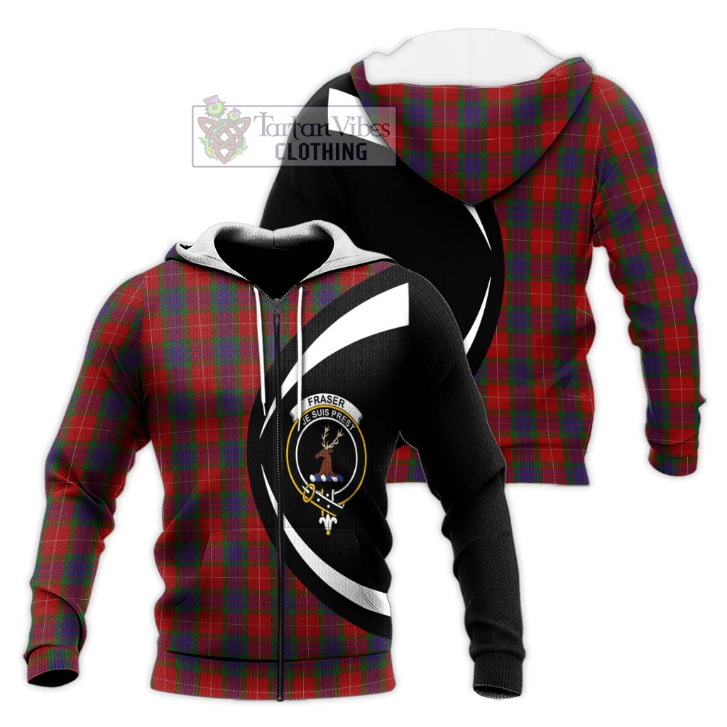 Fraser Tartan Knitted Hoodie with Family Crest Circle Style Unisex Knitted Zip Hoodie - Tartan Vibes Clothing