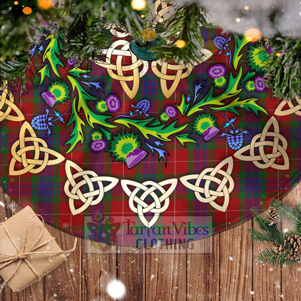 Tartan Vibes Clothing Fraser Tartan Christmas Tree Skirt with Thistle Celtic Knot Style