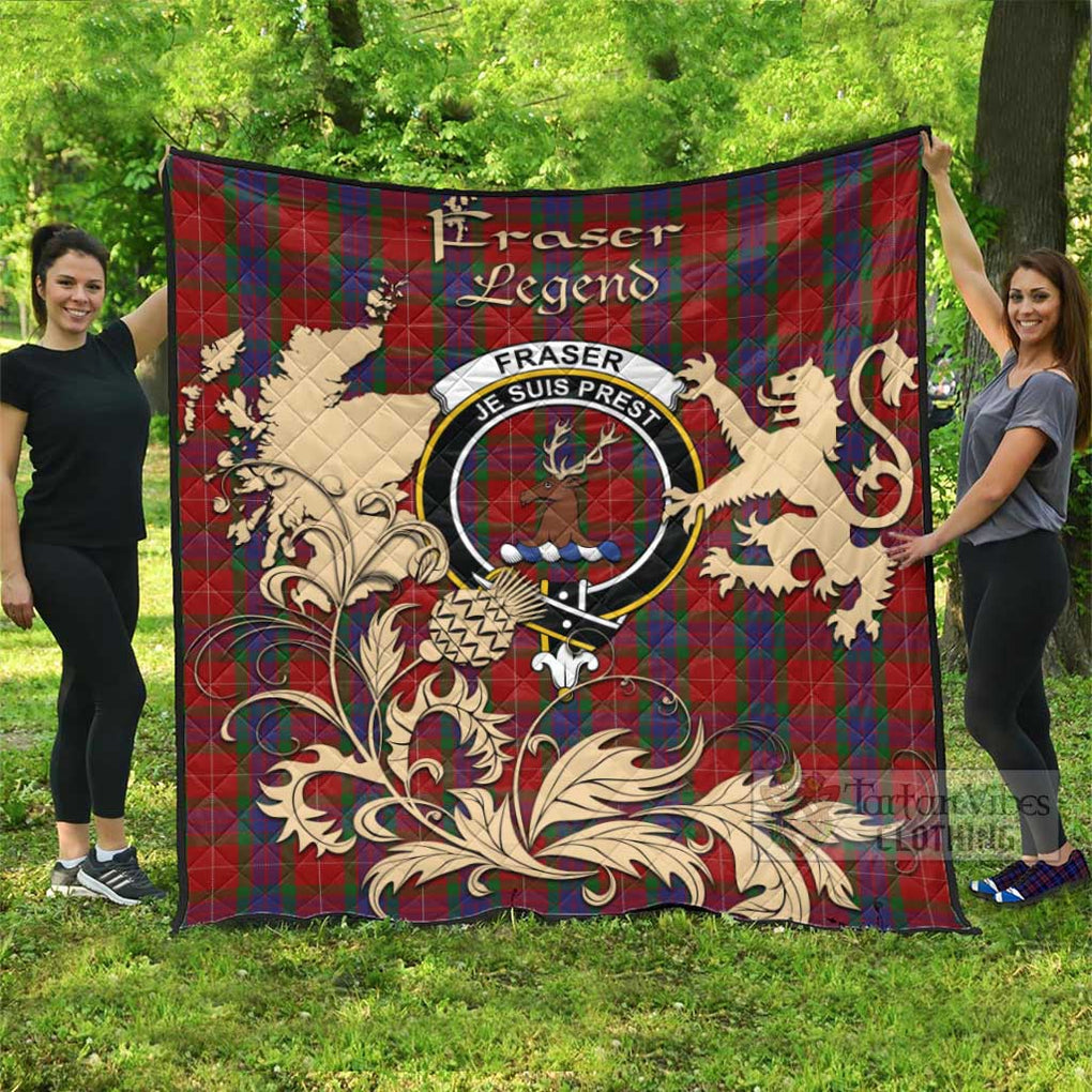 Tartan Vibes Clothing Fraser Tartan Quilt with Family Crest and Scottish Symbol Style