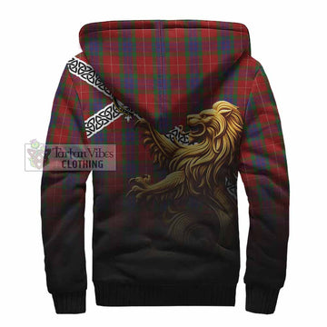 Fraser Crest Tartan Sherpa Hoodie with Golden Lion Emblem Celtic Style - Tartan Vibes Clothing