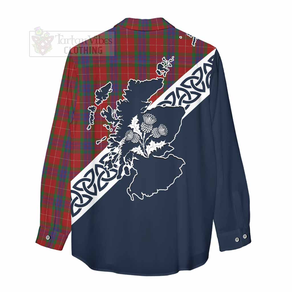 Tartan Vibes Clothing Fraser Tartan Women's Casual Shirt Featuring Thistle and Scotland Map