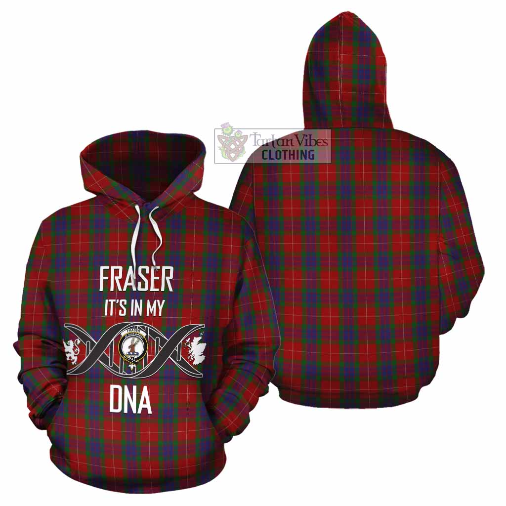 Tartan Vibes Clothing Fraser Tartan Cotton Hoodie with Family Crest DNA In Me Style