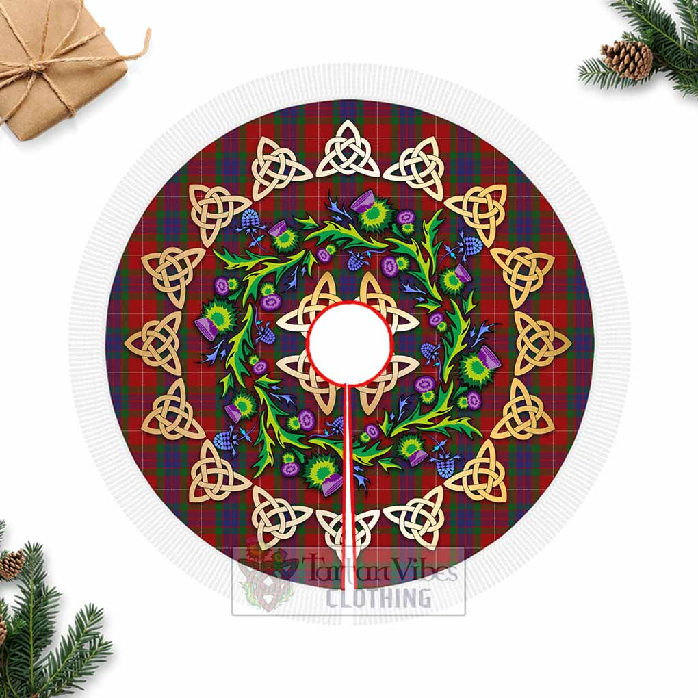 Tartan Vibes Clothing Fraser Tartan Christmas Tree Skirt with Thistle Celtic Knot Style