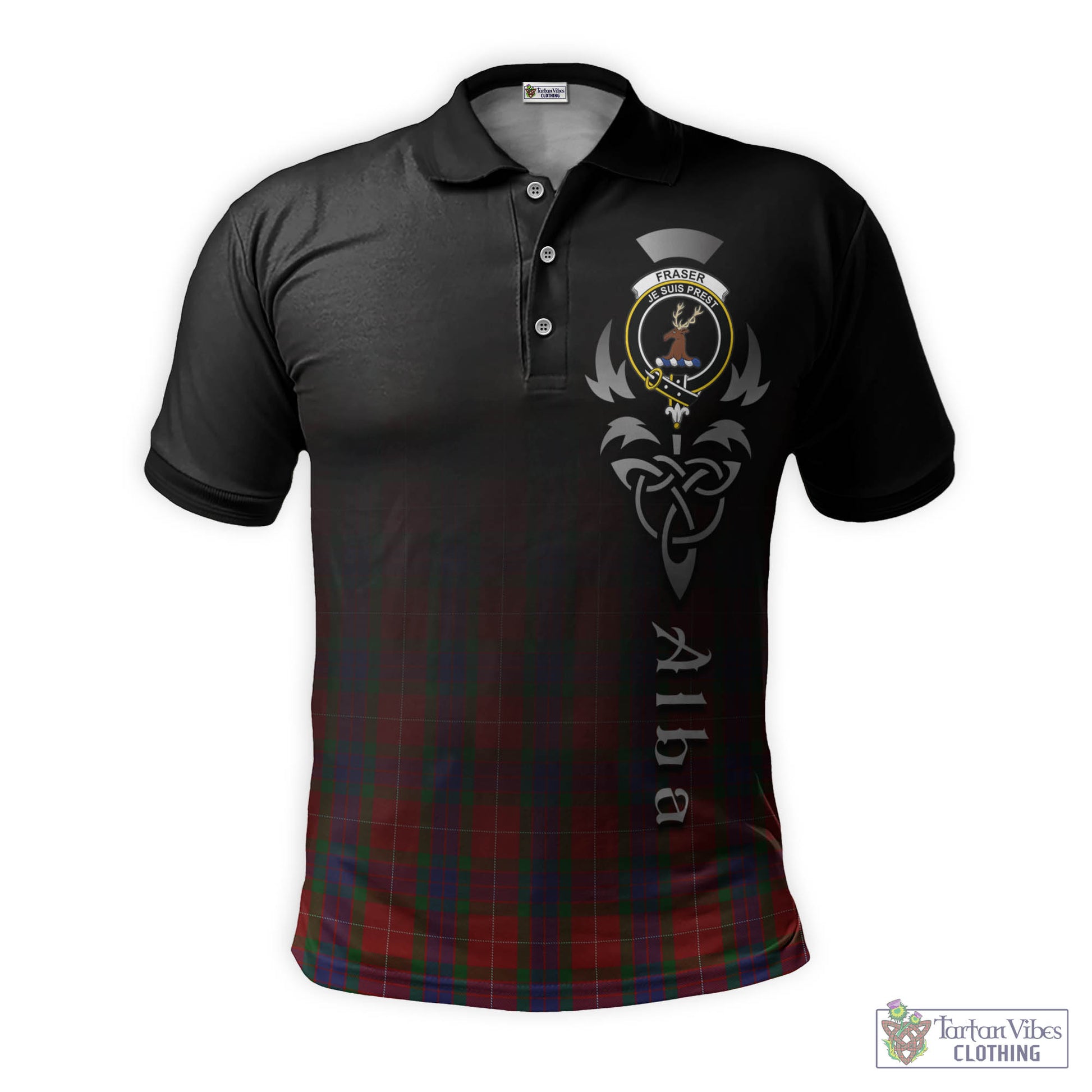 Tartan Vibes Clothing Fraser Tartan Polo Shirt Featuring Alba Gu Brath Family Crest Celtic Inspired