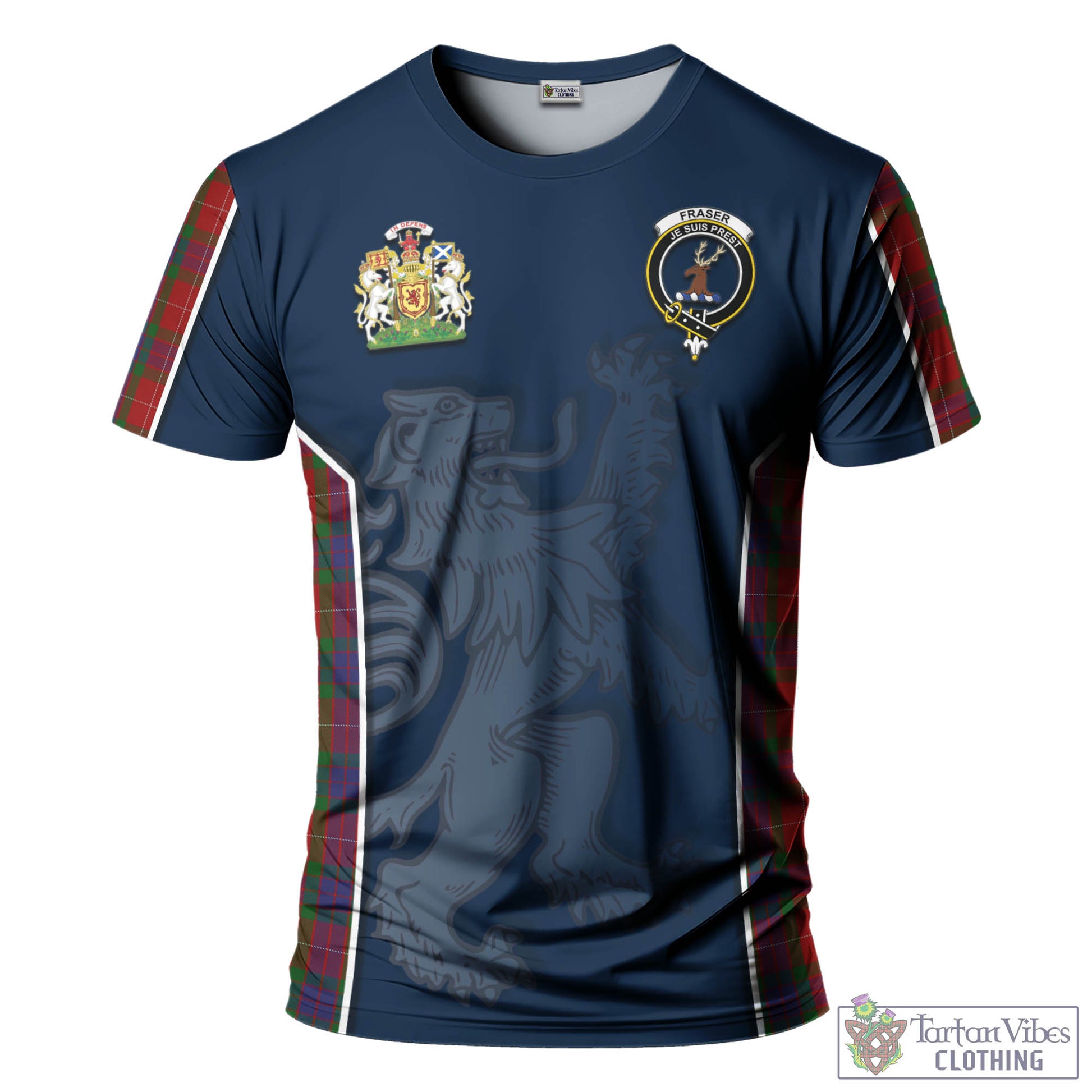 Tartan Vibes Clothing Fraser Tartan T-Shirt with Family Crest and Lion Rampant Vibes Sport Style