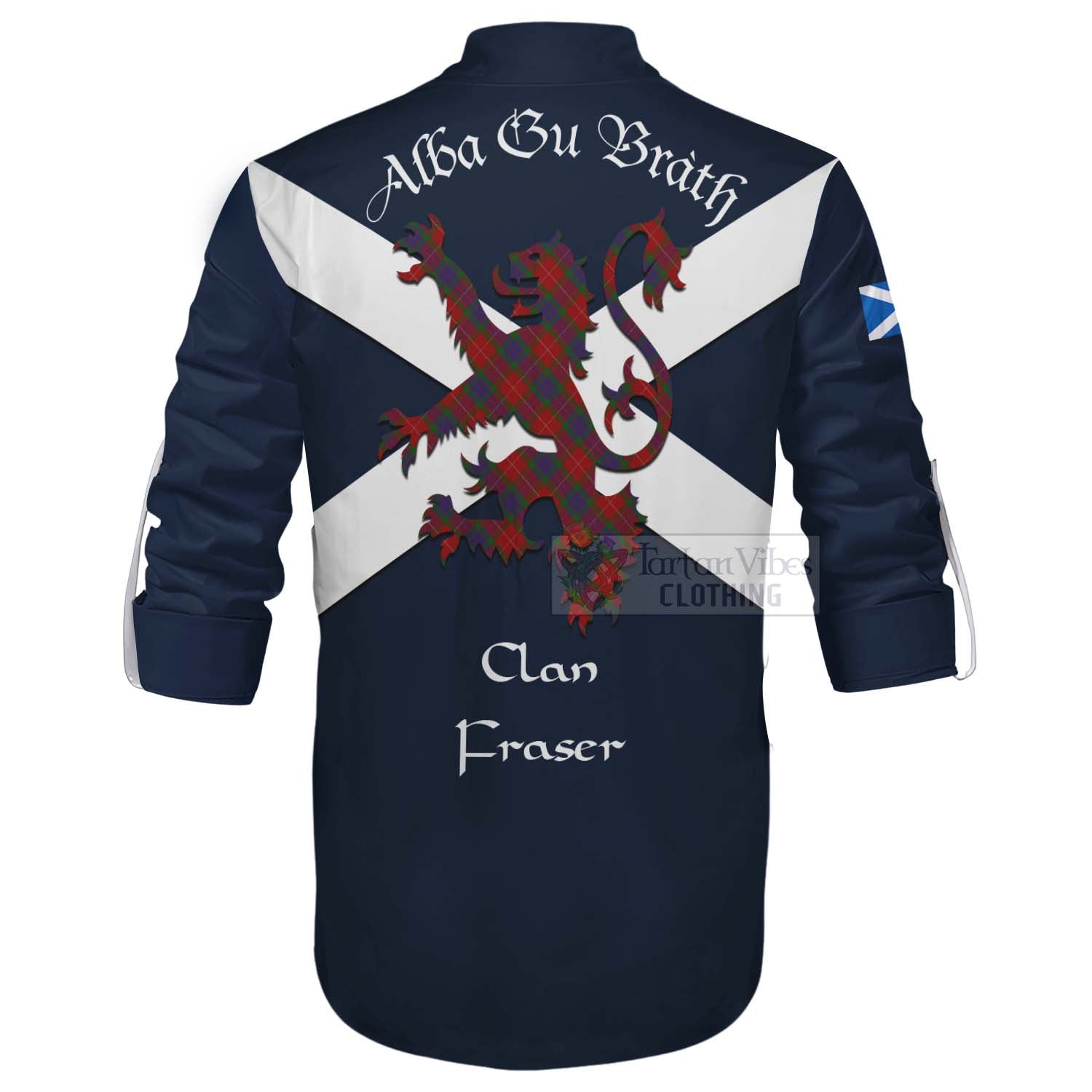 Tartan Vibes Clothing Fraser Tartan Lion Rampant Ghillie Kilt Shirt Proudly Display Your Heritage with Alba Gu Brath and Clan Name