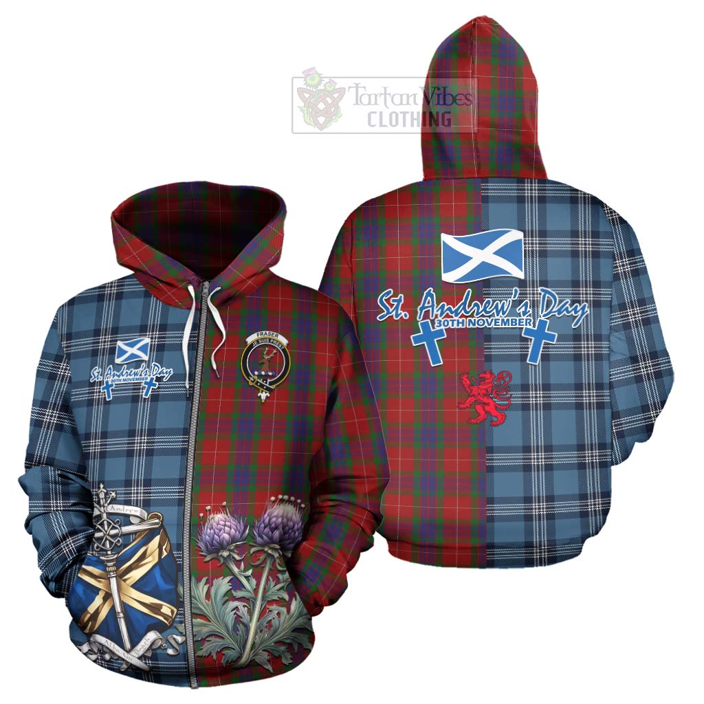 Tartan Vibes Clothing Fraser Tartan Hoodie Happy St. Andrew's Day Half Tartan Style