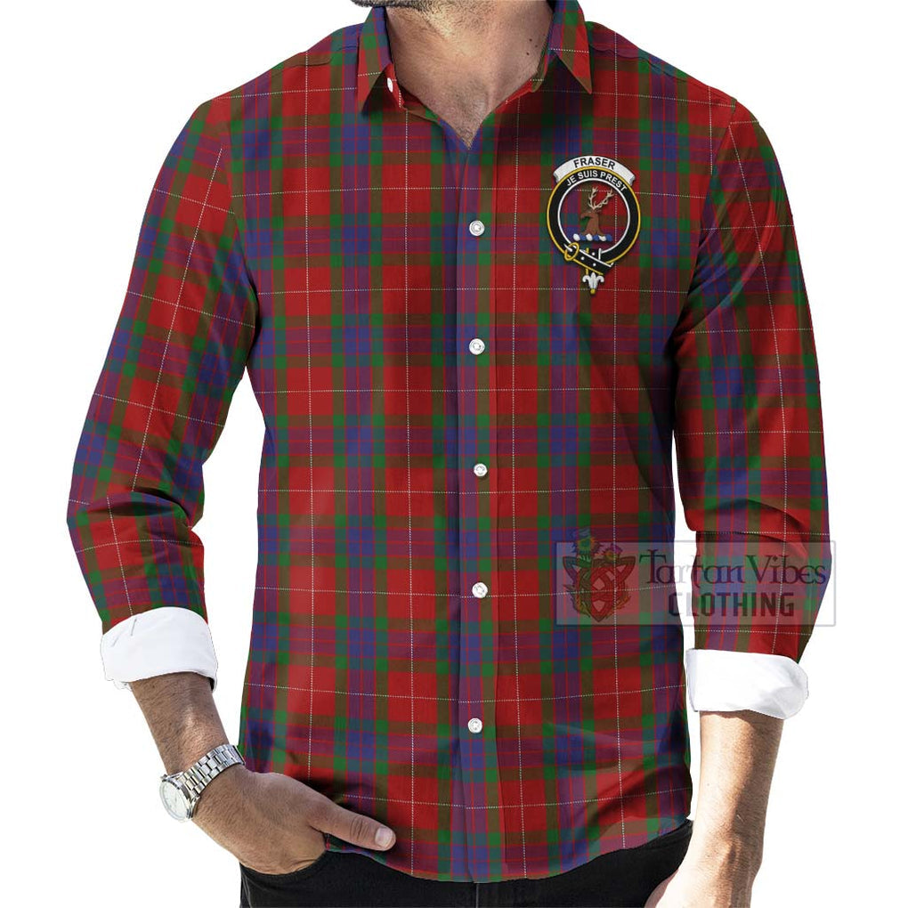 Tartan Vibes Clothing Fraser Tartan Long Sleeve Button Shirt with Family Crest and Bearded Skull Holding Bottles of Whiskey