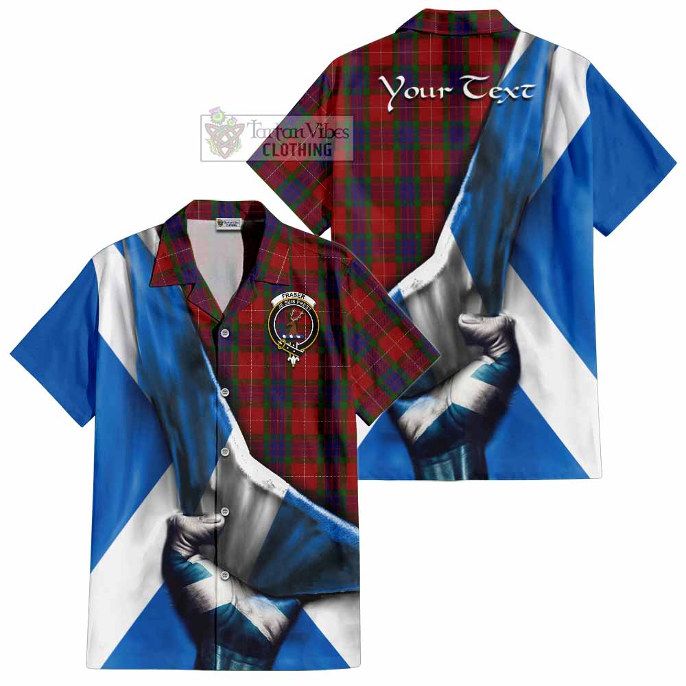 Tartan Vibes Clothing Fraser Tartan Short Sleeve Button Shirt with Family Crest Scotland Patriotic Style