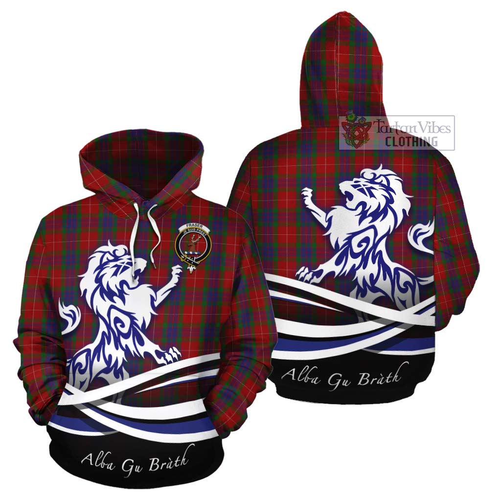 Tartan Vibes Clothing Fraser Tartan Cotton Hoodie with Alba Gu Brath Regal Lion Emblem