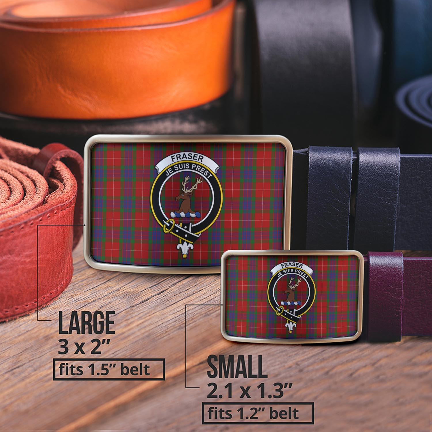 Fraser Tartan Belt Buckles with Family Crest - Tartan Vibes Clothing