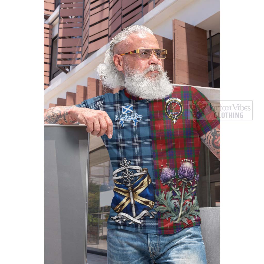 Tartan Vibes Clothing Fraser Tartan Cotton T-shirt Happy St. Andrew's Day Half Tartan Style