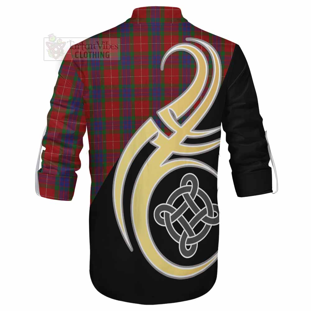 Tartan Vibes Clothing Fraser Tartan Ghillie Kilt Shirt with Family Crest and Celtic Symbol Style