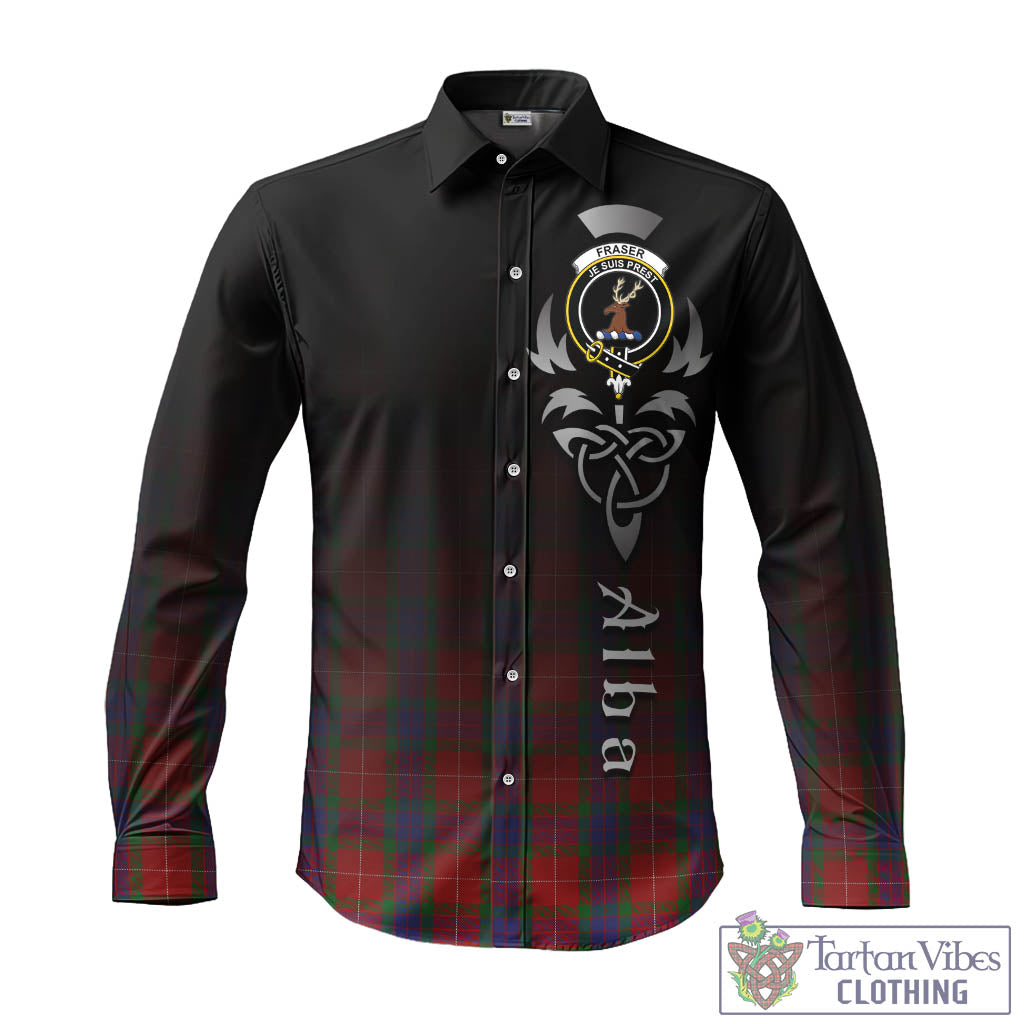 Tartan Vibes Clothing Fraser Tartan Long Sleeve Button Up Featuring Alba Gu Brath Family Crest Celtic Inspired