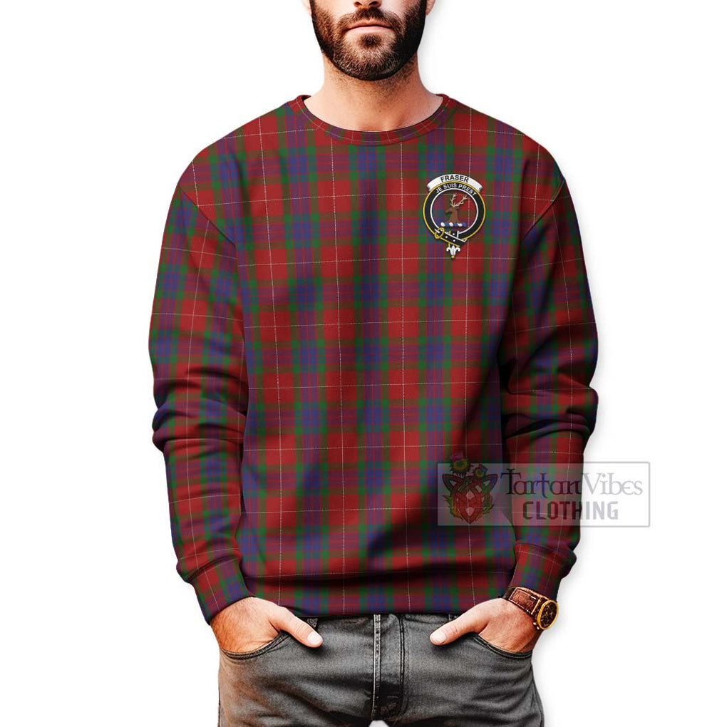 Tartan Vibes Clothing Fraser Tartan Sweatshirt with Family Crest Celtic Skull Style