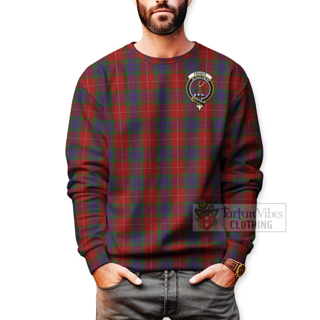 Tartan Vibes Clothing Fraser Tartan Sweatshirt with Family Crest and Bearded Skull Holding Bottles of Whiskey