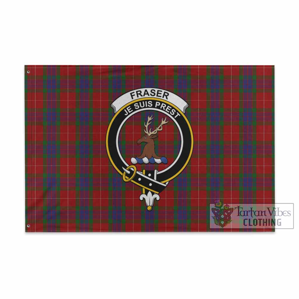 Tartan Vibes Clothing Fraser Tartan House Flag with Family Crest