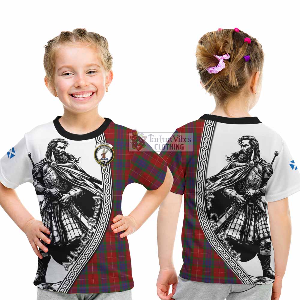 Fraser Tartan Clan Crest Kid T-Shirt with Highlander Warrior Celtic Style