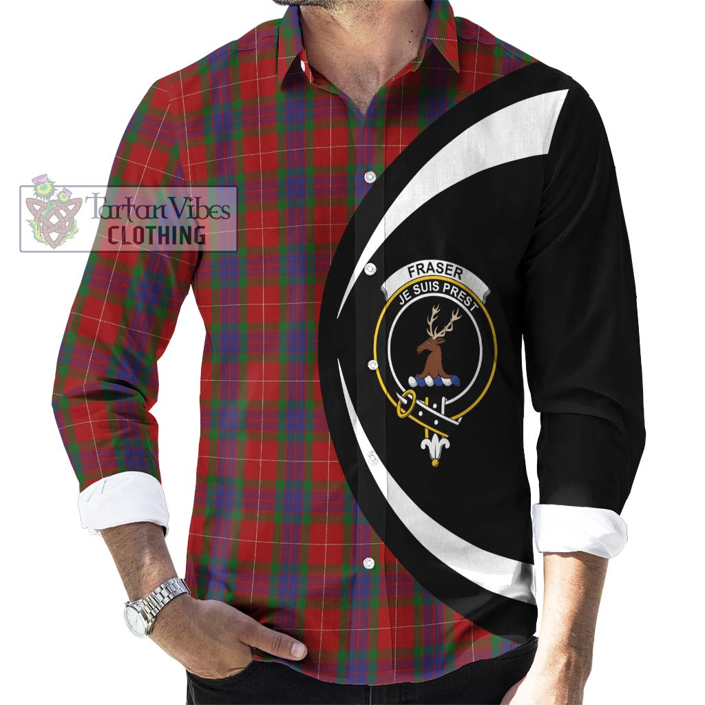 Fraser Tartan Long Sleeve Button Up with Family Crest Circle Style - Tartan Vibes Clothing