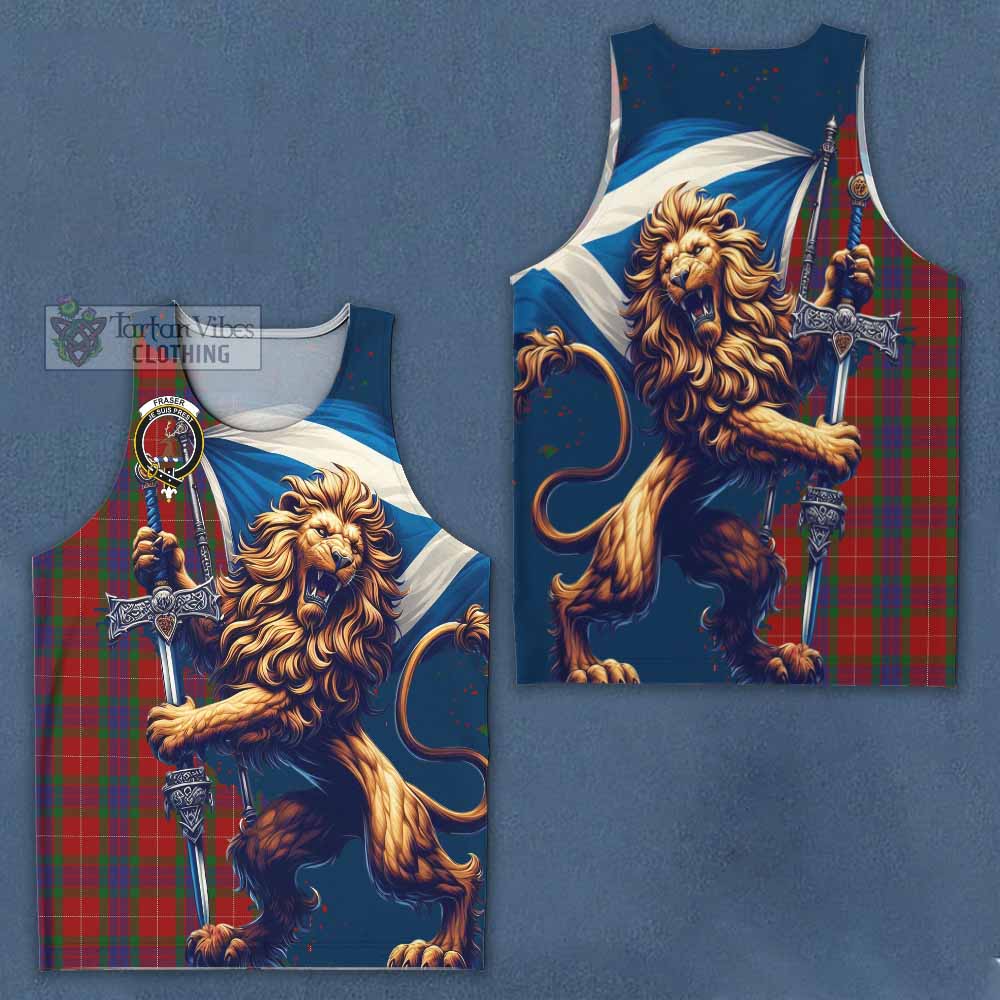 Tartan Vibes Clothing Fraser Tartan Family Crest Men's Tank Top with Scottish Majestic Lion