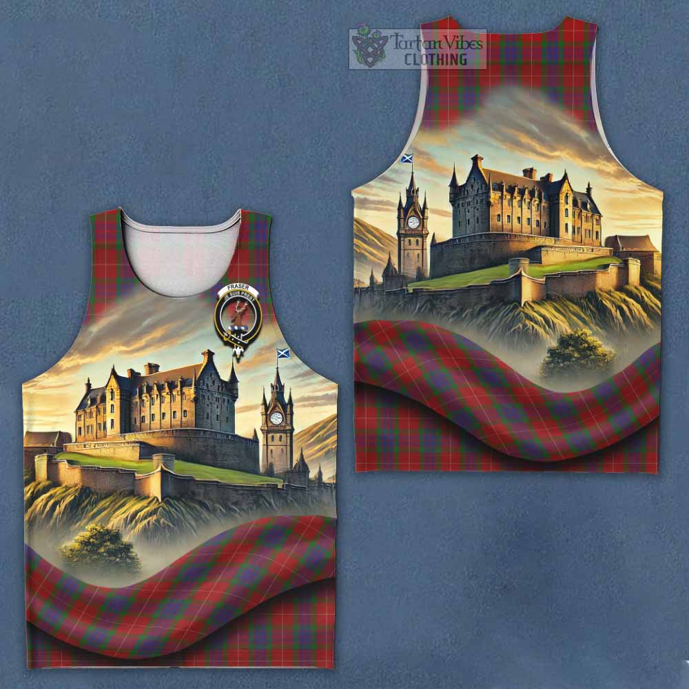 Fraser Tartan Family Crest Men's Tank Top with Scottish Ancient Castle Style - Tartan Vibes Clothing