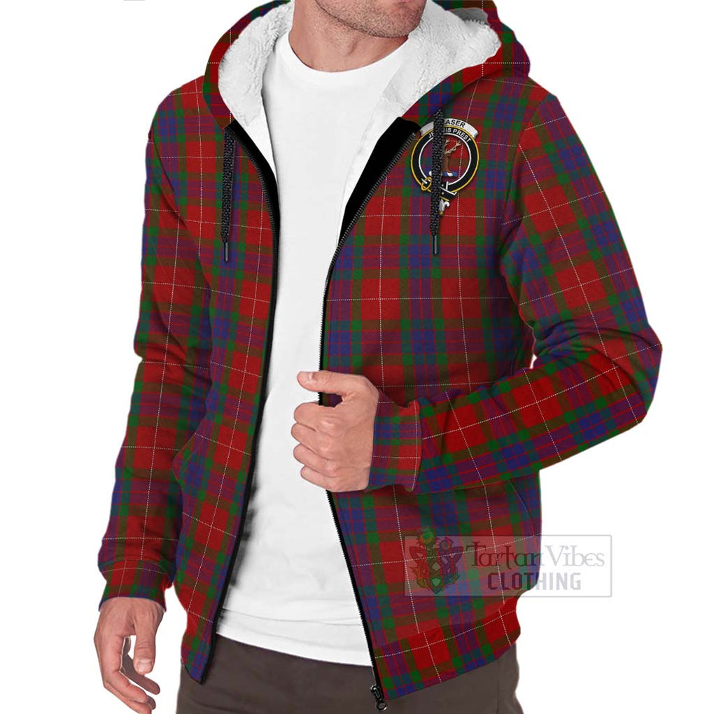 Tartan Vibes Clothing Fraser Tartan Sherpa Hoodie with Family Crest Celtic Skull Style