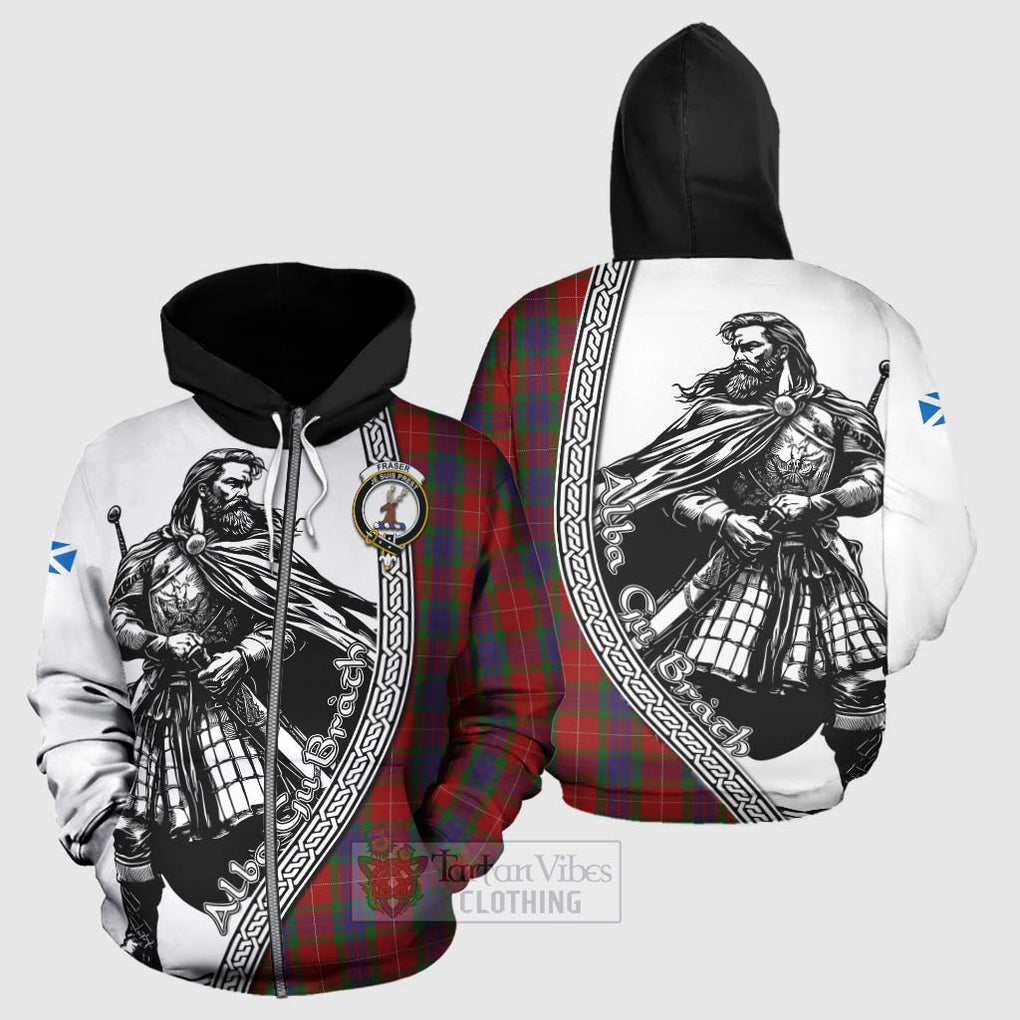 Tartan Vibes Clothing Fraser Tartan Clan Crest Hoodie with Highlander Warrior Celtic Style