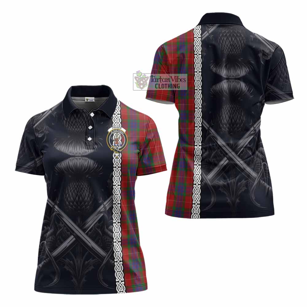 Tartan Vibes Clothing Fraser Tartan Women's Polo Shirt with Family Crest Cross Sword Thistle Celtic Vibes