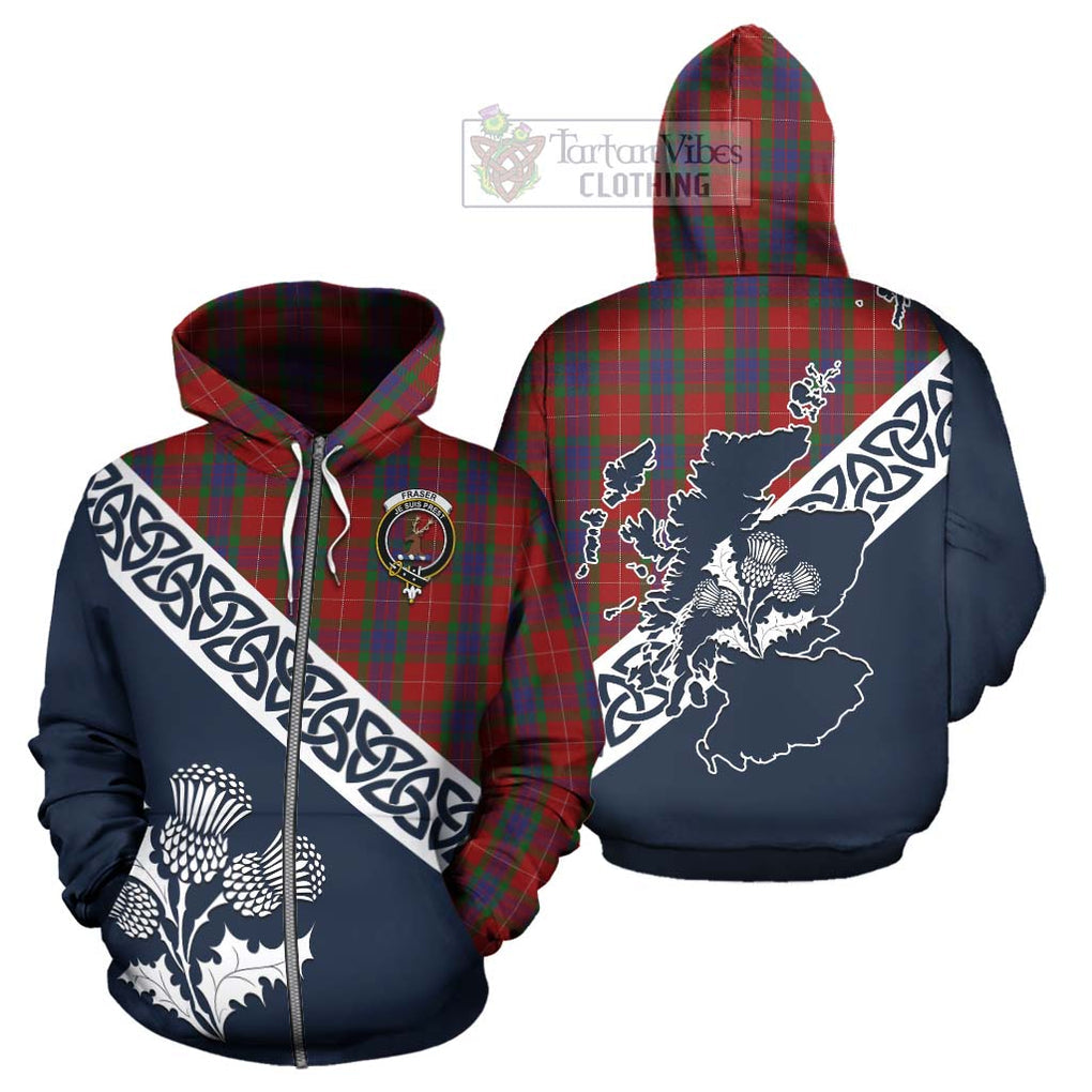 Tartan Vibes Clothing Fraser Tartan Hoodie Featuring Thistle and Scotland Map