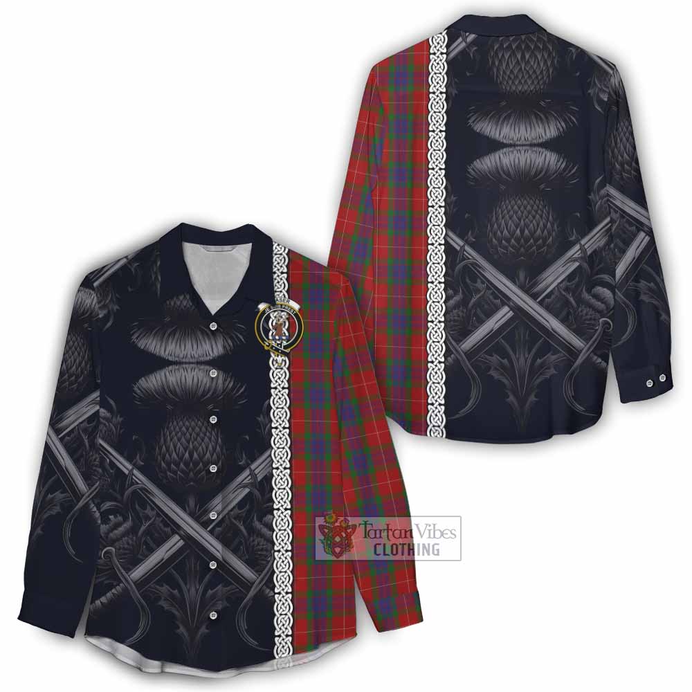 Tartan Vibes Clothing Fraser Tartan Women's Casual Shirt with Family Crest Cross Sword Thistle Celtic Vibes