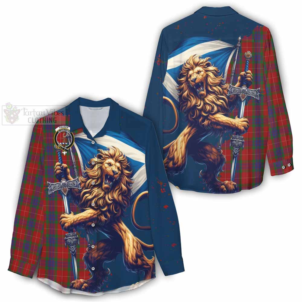 Tartan Vibes Clothing Fraser Tartan Family Crest Women's Casual Shirt with Scottish Majestic Lion