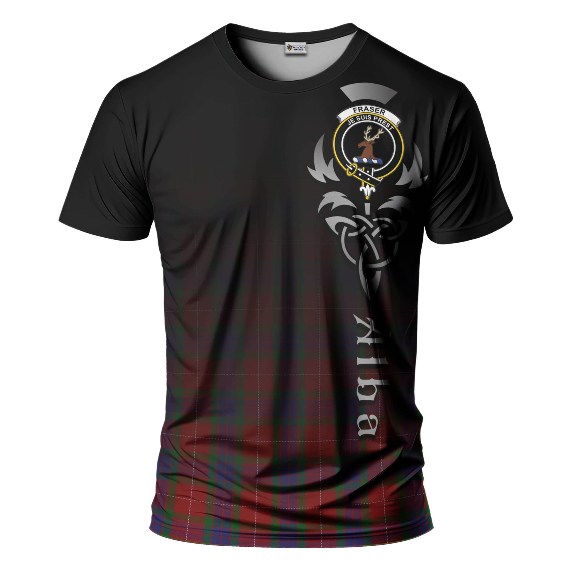 Tartan Vibes Clothing Fraser Tartan T-Shirt Featuring Alba Gu Brath Family Crest Celtic Inspired