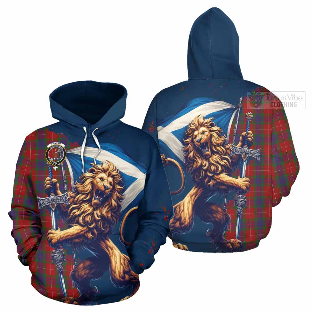 Tartan Vibes Clothing Fraser Tartan Family Crest Hoodie with Scottish Majestic Lion