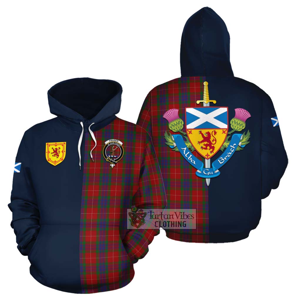 Tartan Vibes Clothing Fraser Tartan Cotton Hoodie Alba with Scottish Lion Royal Arm Half Style