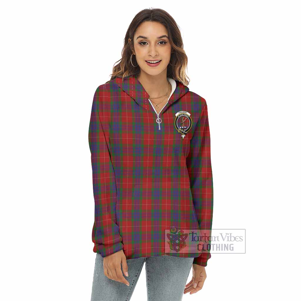 Tartan Vibes Clothing Fraser Tartan Crest Women's Borg  Half Zip Fleece Hoodie