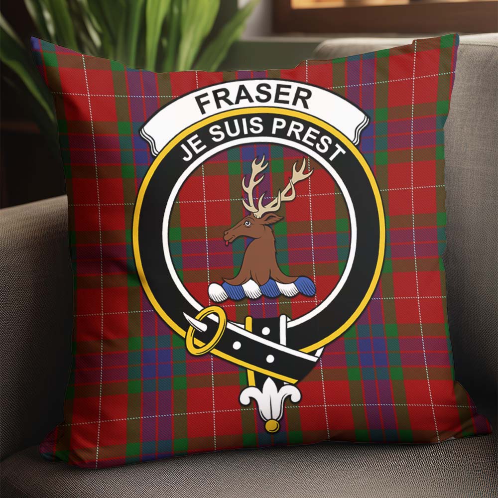 Fraser Tartan Pillow Cover with Family Crest - Tartanvibesclothing