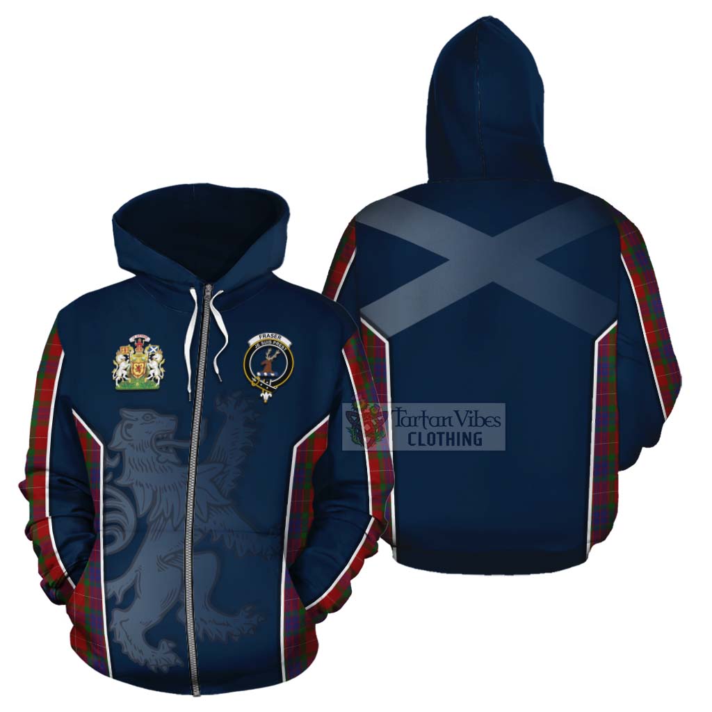 Tartan Vibes Clothing Fraser Tartan Cotton Hoodie with Family Crest and Lion Rampant Vibes Sport Style