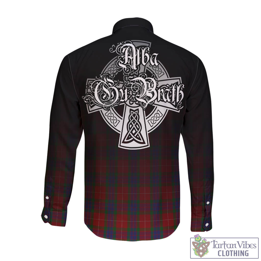 Tartan Vibes Clothing Fraser Tartan Long Sleeve Button Up Featuring Alba Gu Brath Family Crest Celtic Inspired