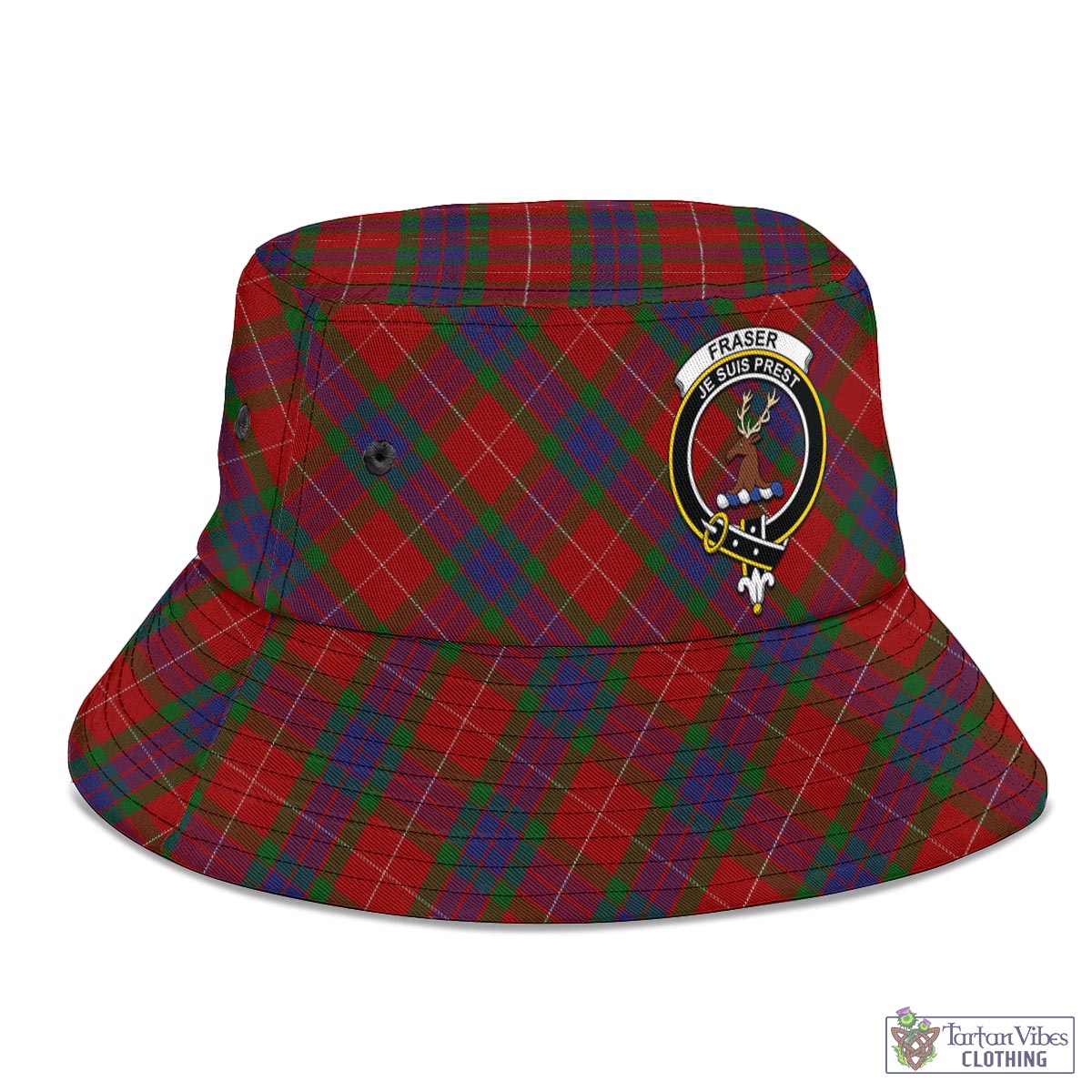 Tartan Vibes Clothing Fraser Tartan Bucket Hat with Family Crest