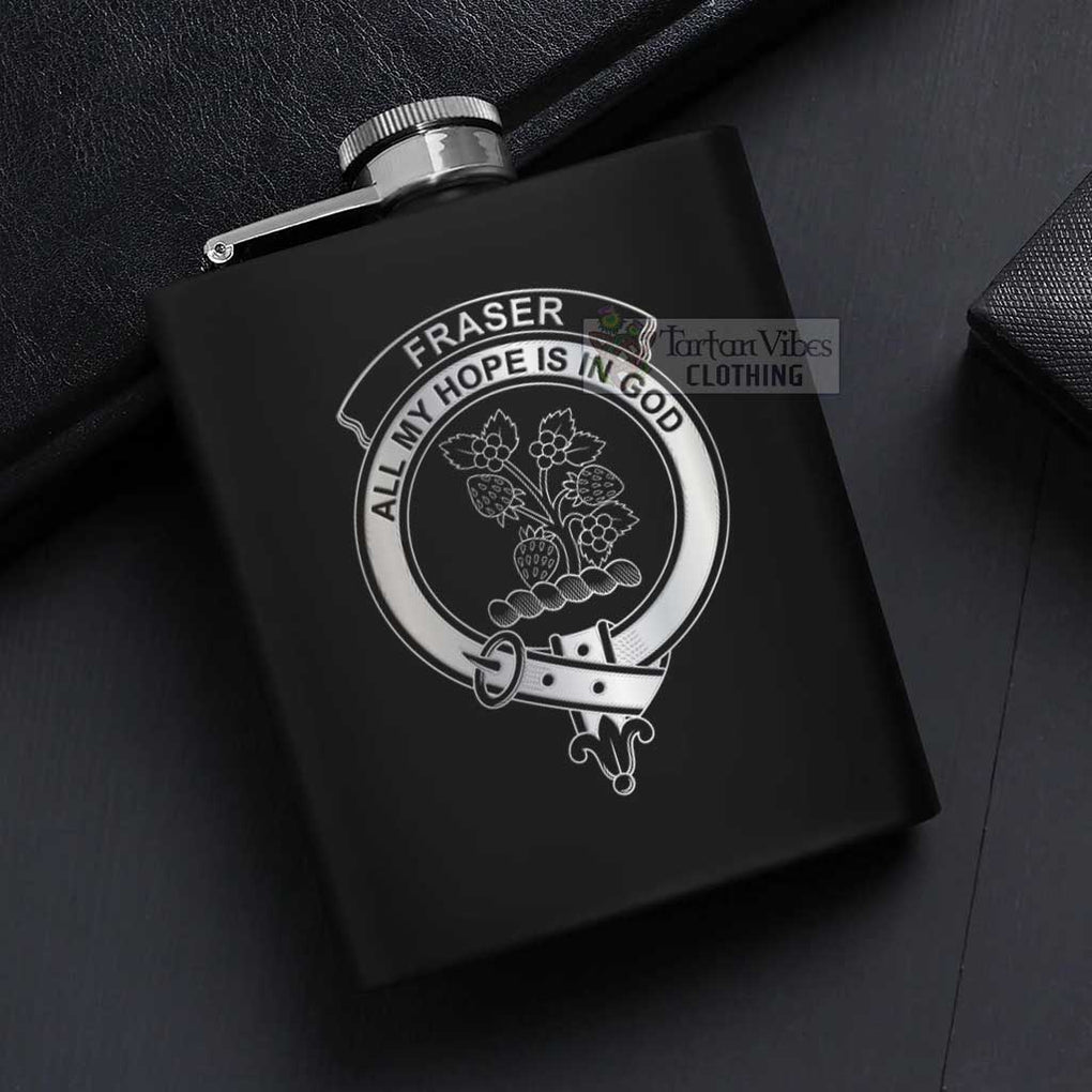 Tartan Vibes Clothing Fraser Crest Hip Flask Set 7oz Black Stainless Steel with A Gift Box