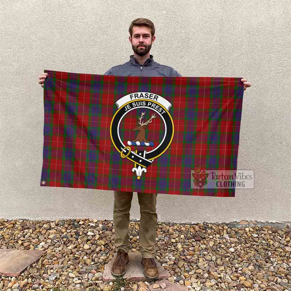 Tartan Vibes Clothing Fraser Tartan House Flag with Family Crest