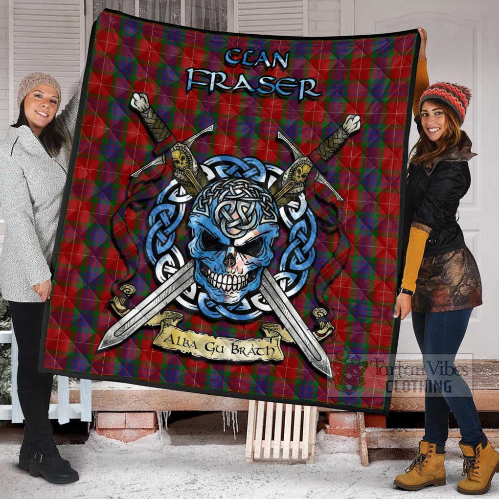 Tartan Vibes Clothing Fraser Tartan Quilt with Celtic Skull Alba Gu Brath Style